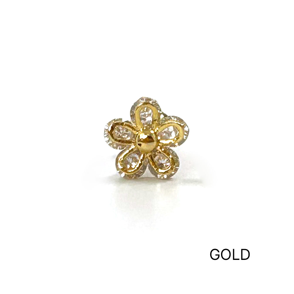 MN 113 ［サージカルステンレス］シンプルキュービックストーン花ピアス