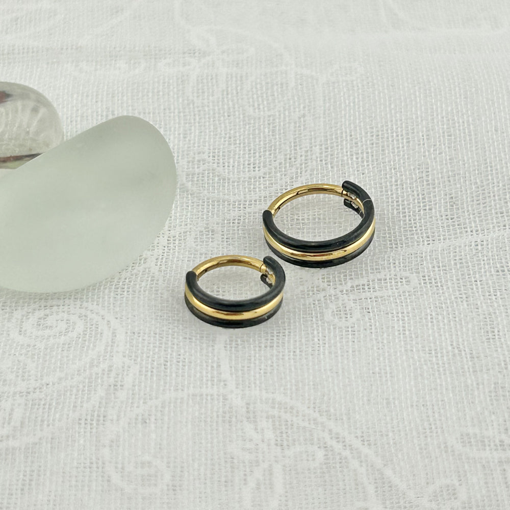 STS 029 ［サージカルステンレス］ブラック＆ゴールドリングピアス