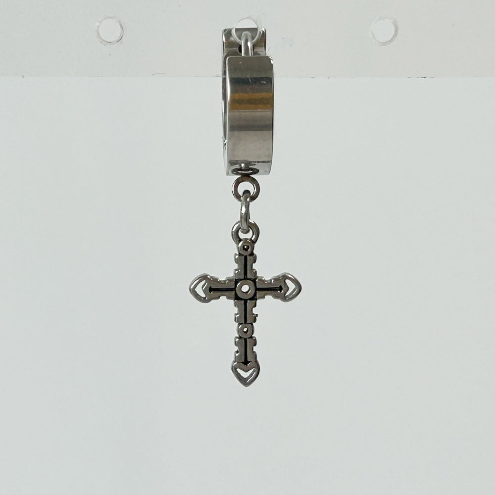 YEH 019 ［サージカルステンレス］十字架リングワンタッチピアス