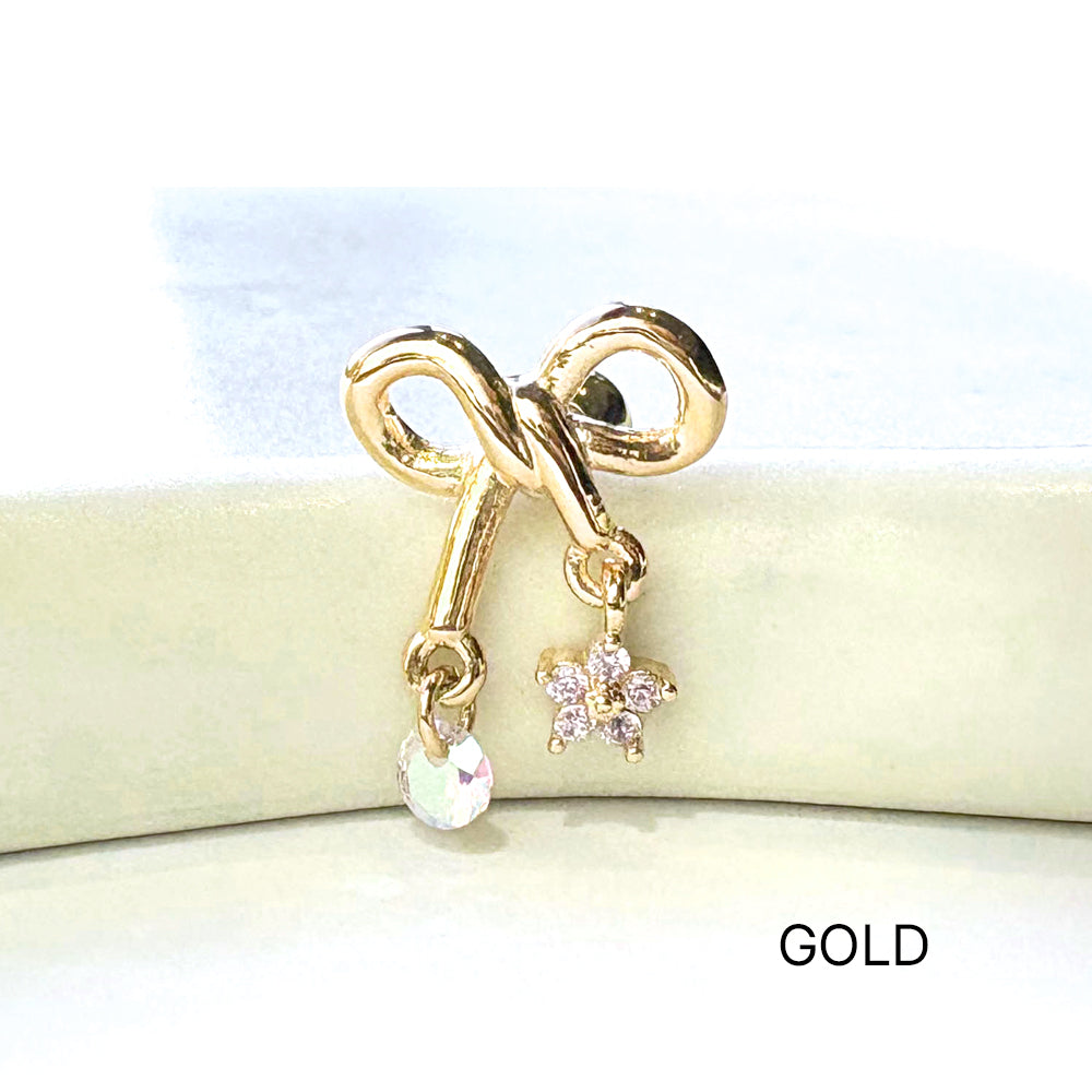 A5 244 [サージカルステンレス]　チャームリボンピアス