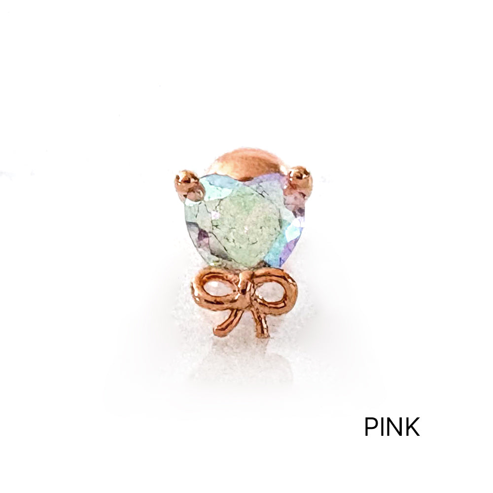 A8 255 ［サージカルステンレス］キュービックハート＆リボンピアス