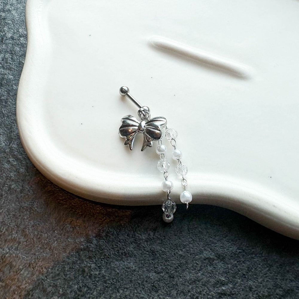 A2 216 ［サージカルステンレス］ビッグリボンドロップピアス