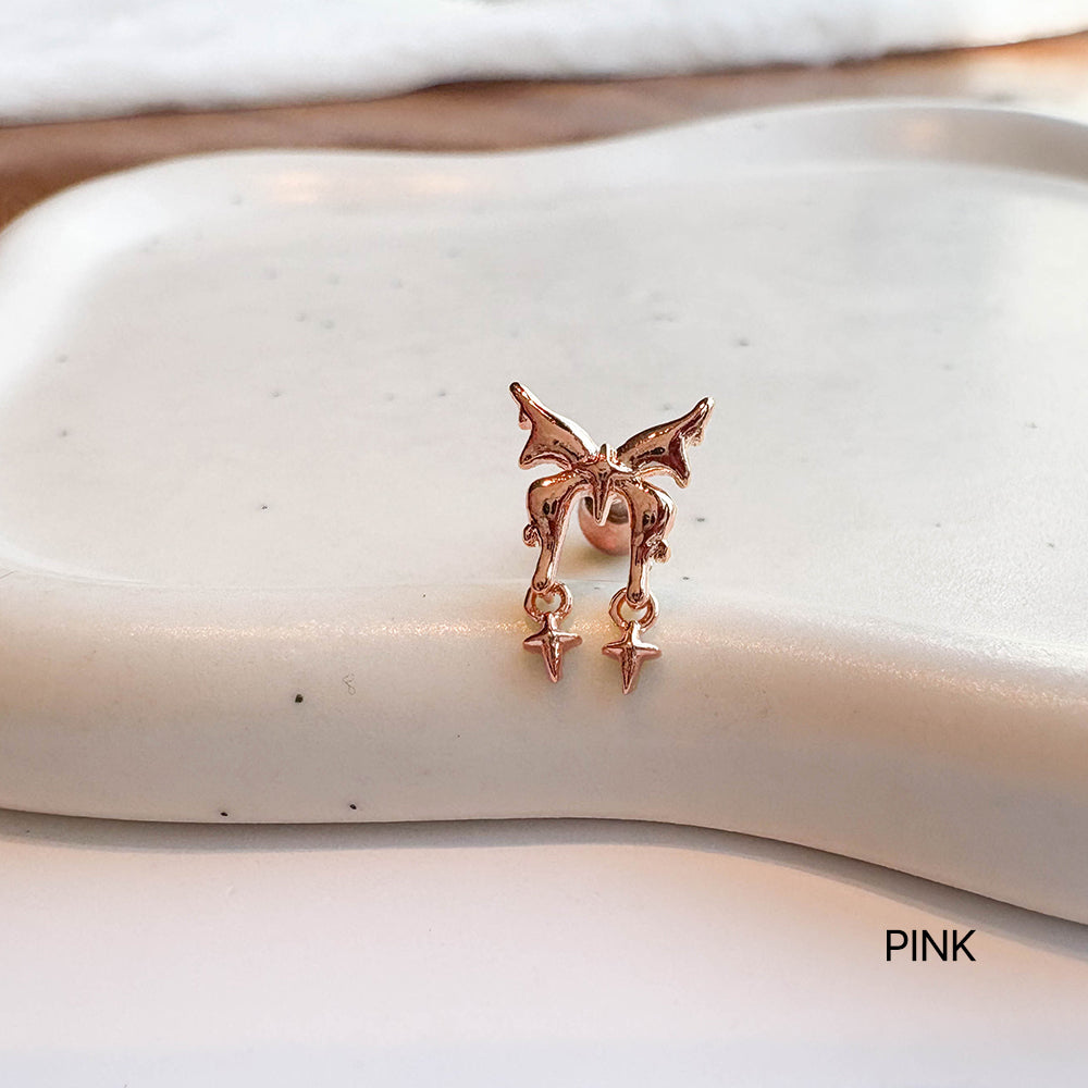 A10 073 ［サージカルステンレス］リボンミニスタードロップピアス