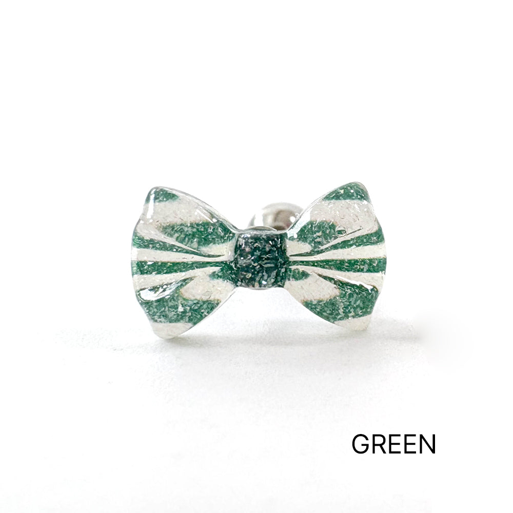 MK 083 ［サージカルステンレス］クリアパールリボンピアス