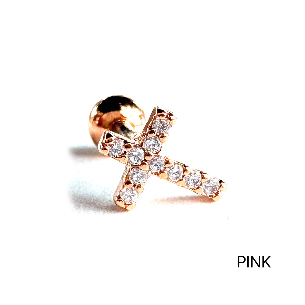 MJ 028 ［サージカルステンレス］キュービック十字架ピアス