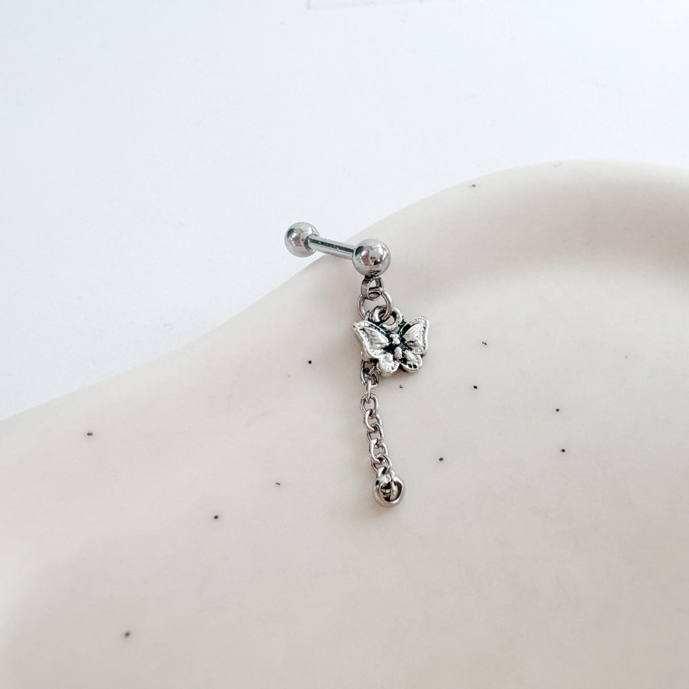 A2 238 ［サージカルステンレス］アンティーク蝶々ロングドロップピアス