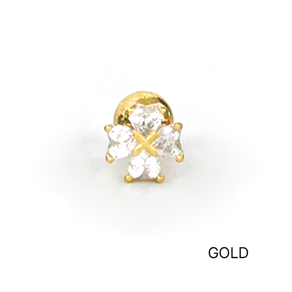 A8 261 ［サージカルステンレス］キュービック四葉のクローバーピアス