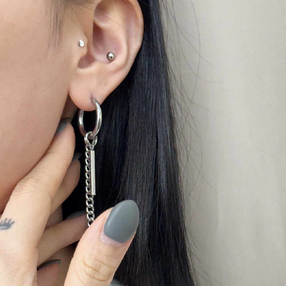 YEH 015 ［サージカルステンレス］リングチェーンドロップワンタッチピアス