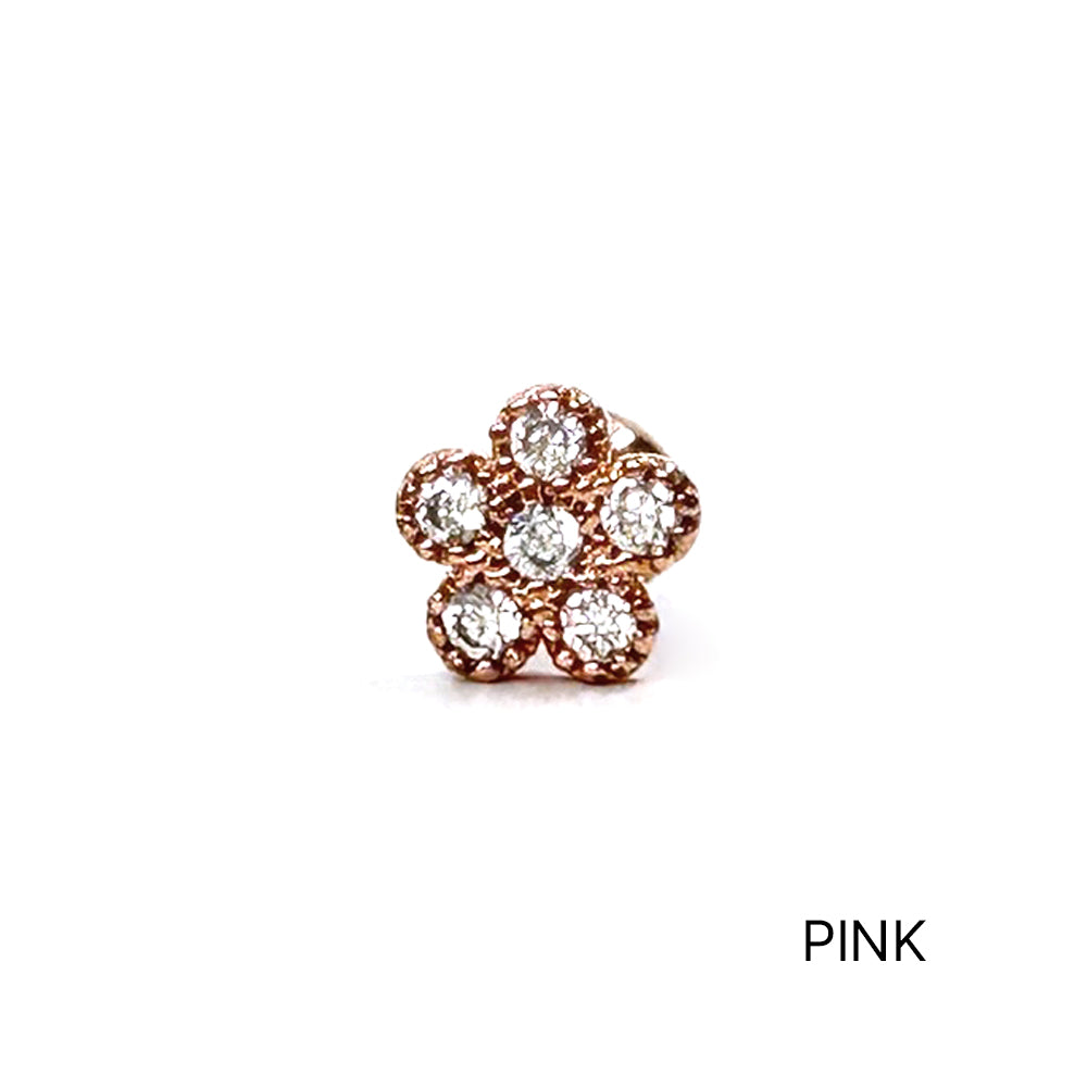 MN 071 ［サージカルステンレス］花キュービックストーンピアス　