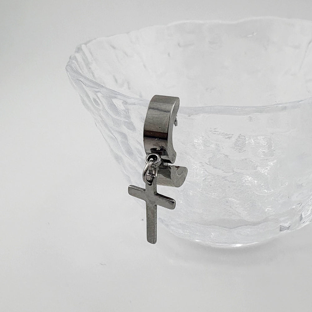 YEH 009 ［サージカルステンレス］十字架スチールドロップワンタッチピアス