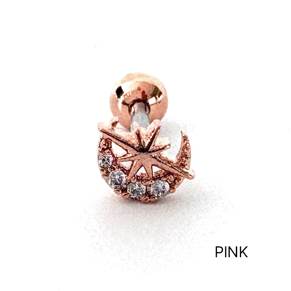 A8 306［サージカルステンレス］キュービック月スターピアス