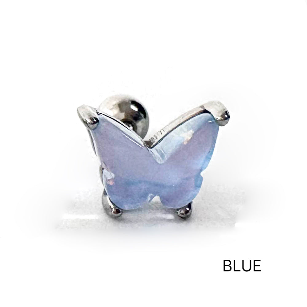 A3 077　［サージカルステンレス］　三色アクリル蝶々ピアス