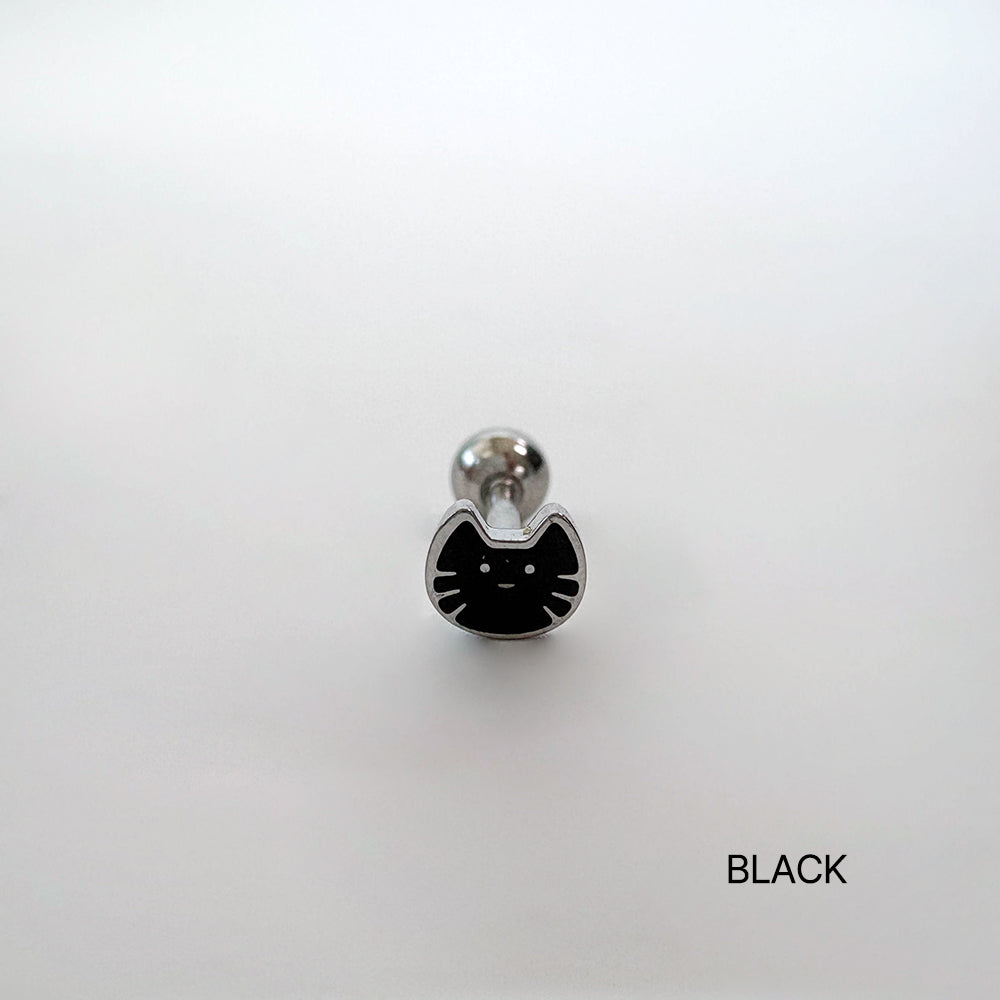 B3 029 ［サージカルステンレス］シンプル黒白猫ピアス