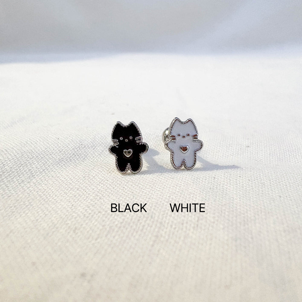 B3 096 ［サージカルステンレス］猫ハートピアス　