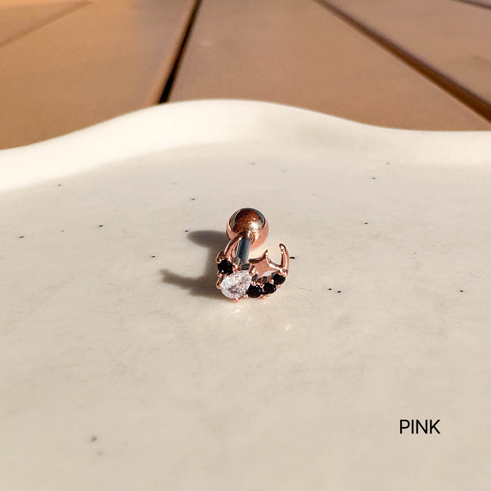 A5 268 ［サージカルステンレス］三色月ストーンピアス