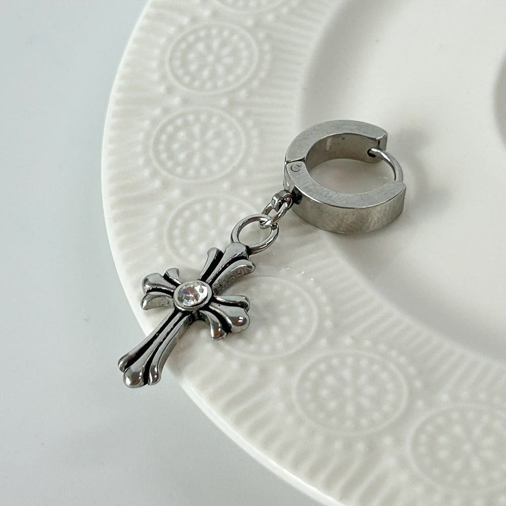 YEH 008 ［サージカルステンレス］ゴシック十字架スチールリングドロップピアス