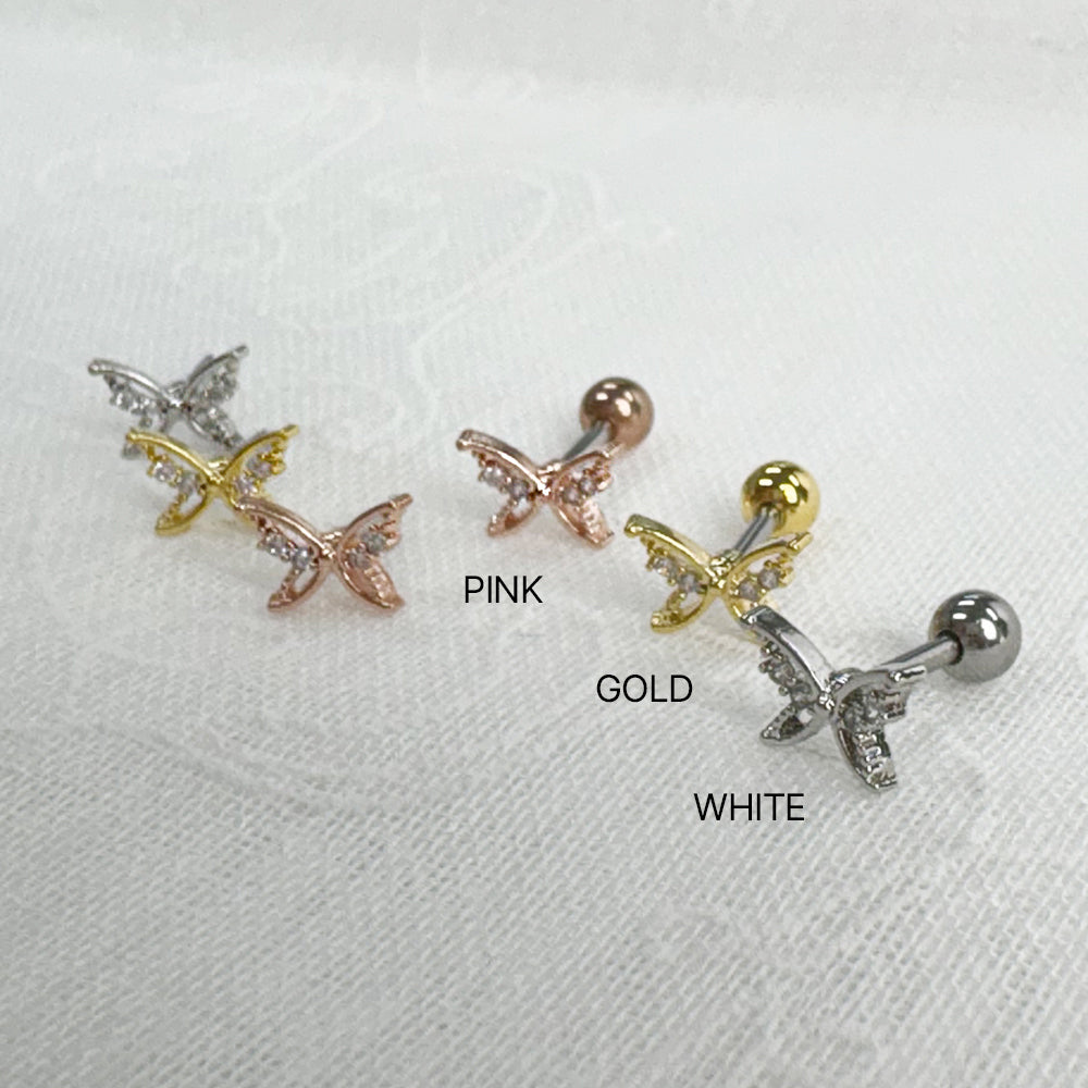 MJ 069 ［サージカルステンレス］キュービックワンボール蝶ピアス