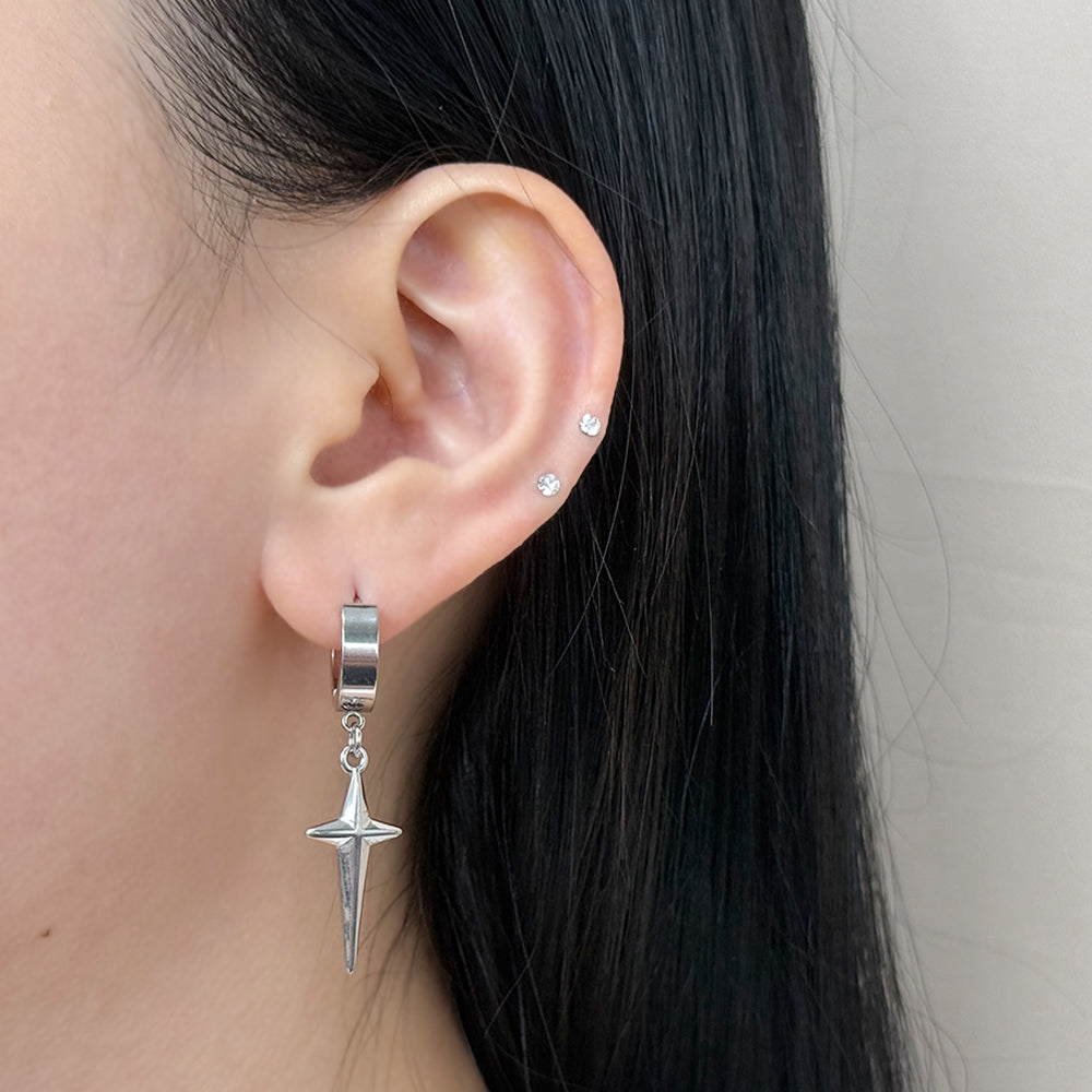 YEH 006 ［サージカルステンレス］써지컬 십자가 스틸링 드롭 원터치 피어싱