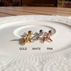 A5 282 ［サージカルステンレス］ダブルストーンドロップリボンピアス