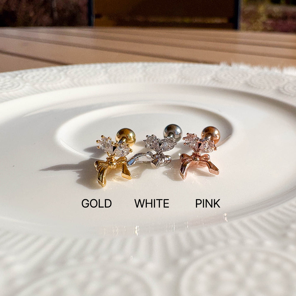 A5 282 ［サージカルステンレス］ダブルストーンドロップリボンピアス