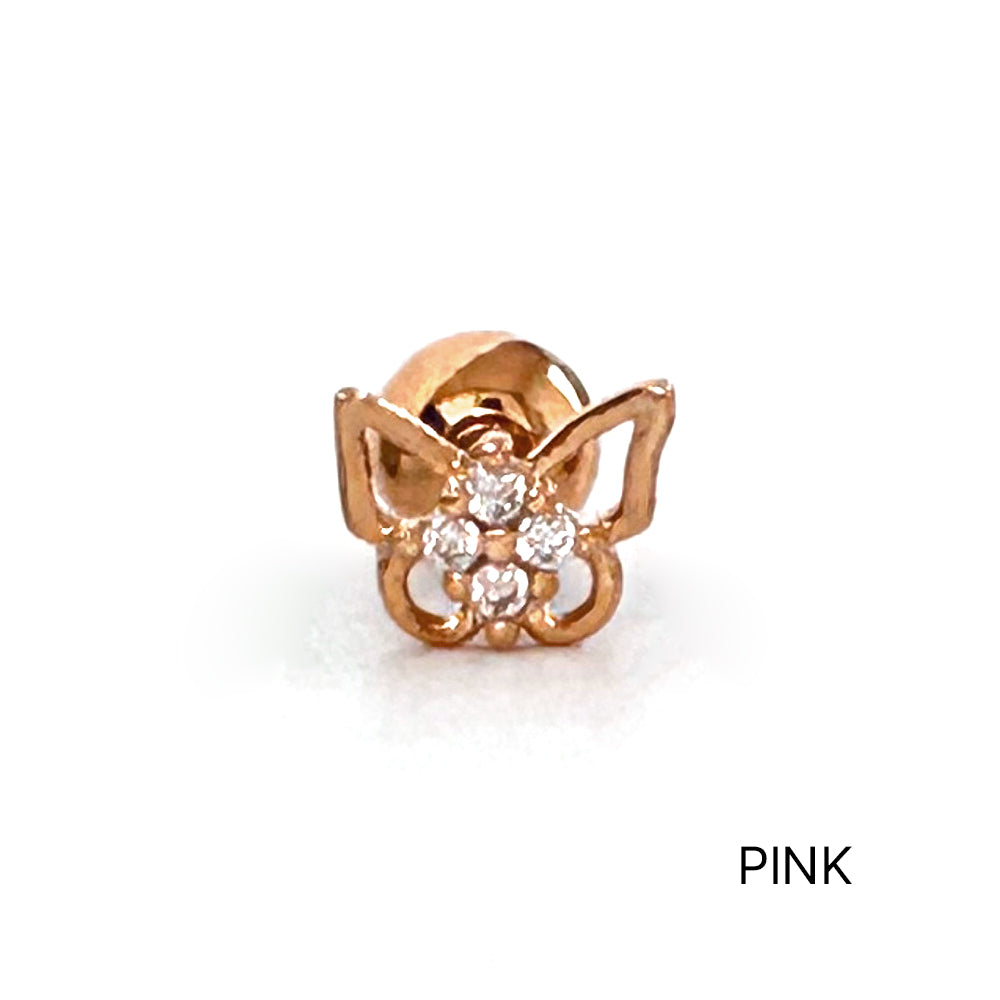 MN 170 ［サージカルステンレス］シンプルキュービックストーン蝶々ピアス