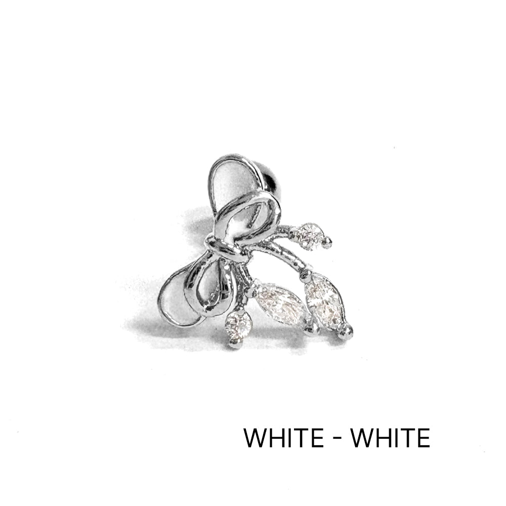 A5 299 ［サージカルステンレス］ブラックアンドホワイトリボンキュービックピアス