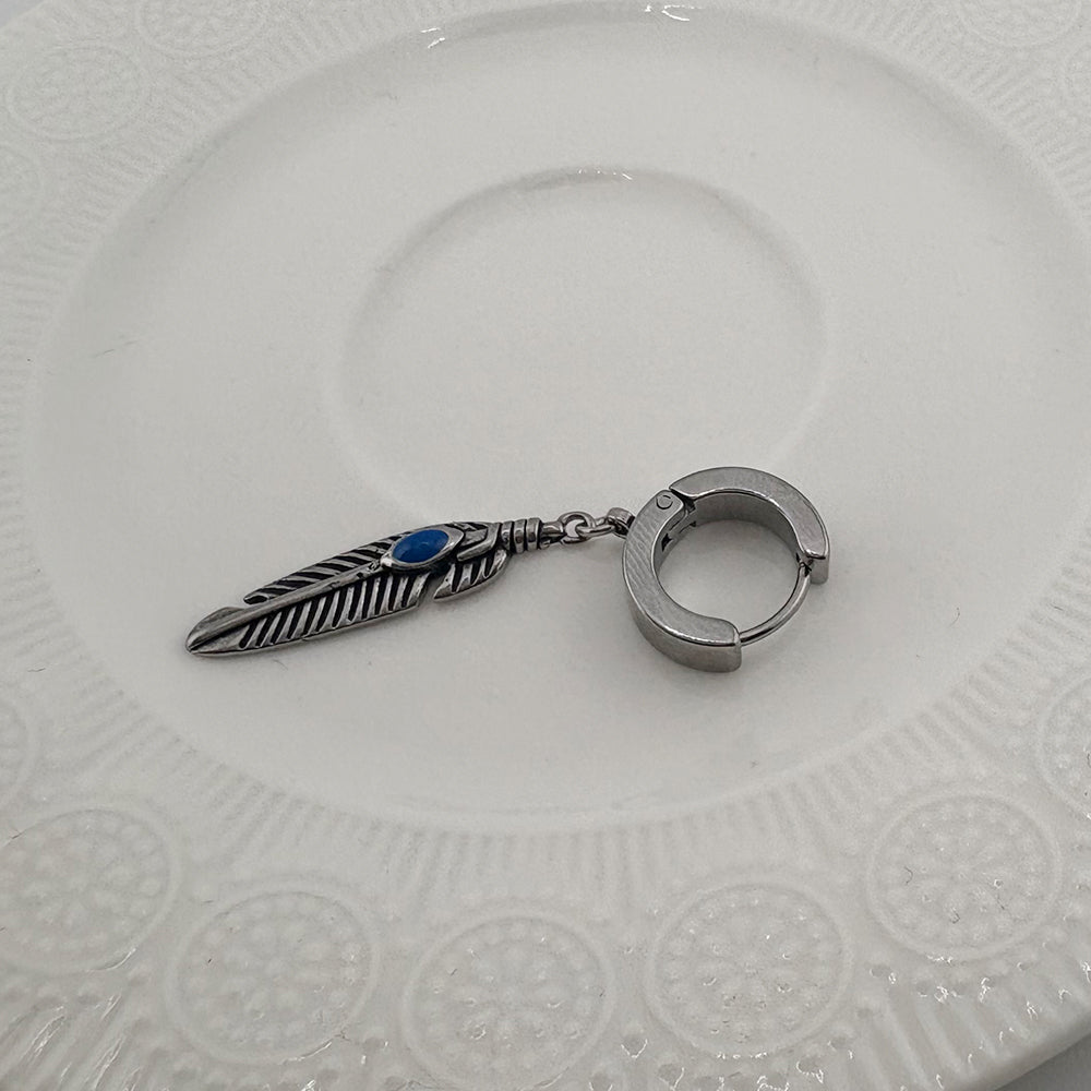 YEH 003 ［サージカルステンレス］インディアン羽リングワンタッチピアス