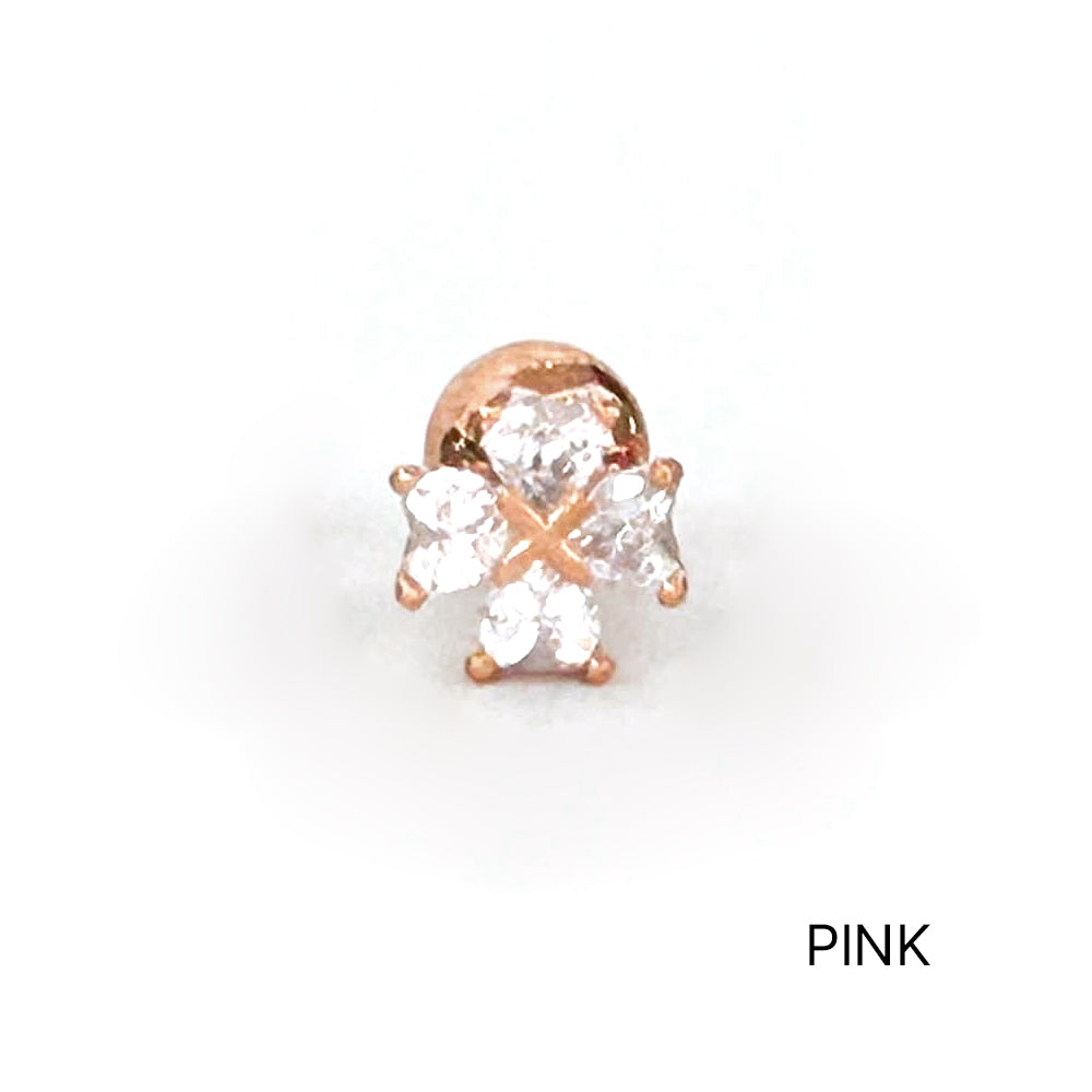 A8 261 ［サージカルステンレス］キュービック四葉のクローバーピアス