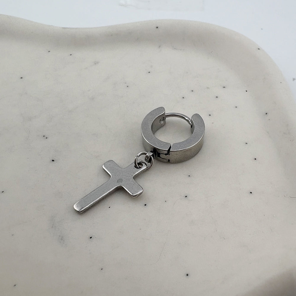 YEH 007 [サージカルステンレス] シンプル十字架リングワンタッチピアス