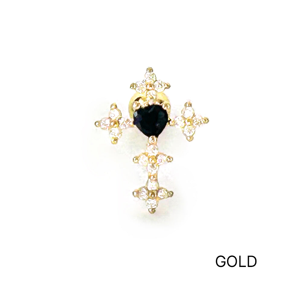 A5 262 ［サージカルステンレス］ゴージャスストーン十字架ピアス