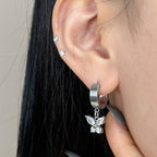 YEH 020 ［サージカルステンレス］キュービック蝶々リングワンタッチピアス