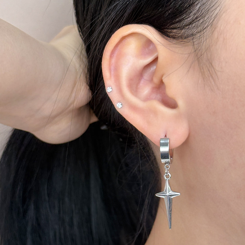 YEH 006 ［サージカルステンレス］써지컬 십자가 스틸링 드롭 원터치 피어싱