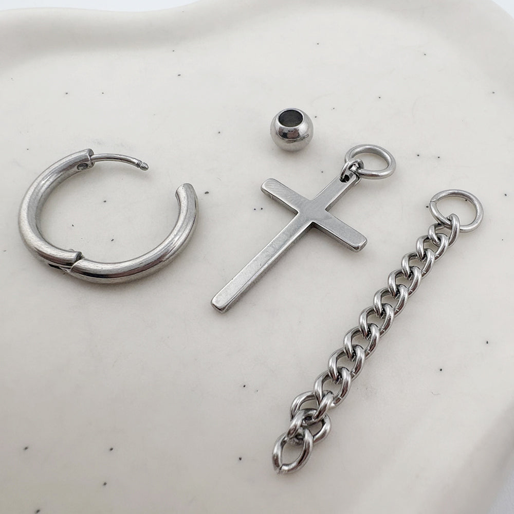 YEH 014 ［サージカルステンレス］十字架ワンタッチピアス