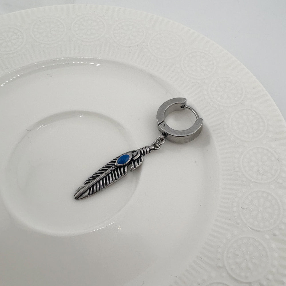 YEH 003 ［サージカルステンレス］インディアン羽リングワンタッチピアス