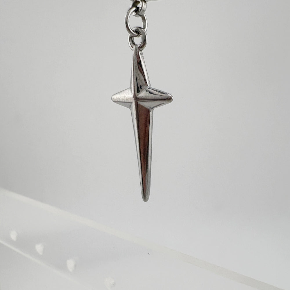 YEH 006 ［サージカルステンレス］써지컬 십자가 스틸링 드롭 원터치 피어싱