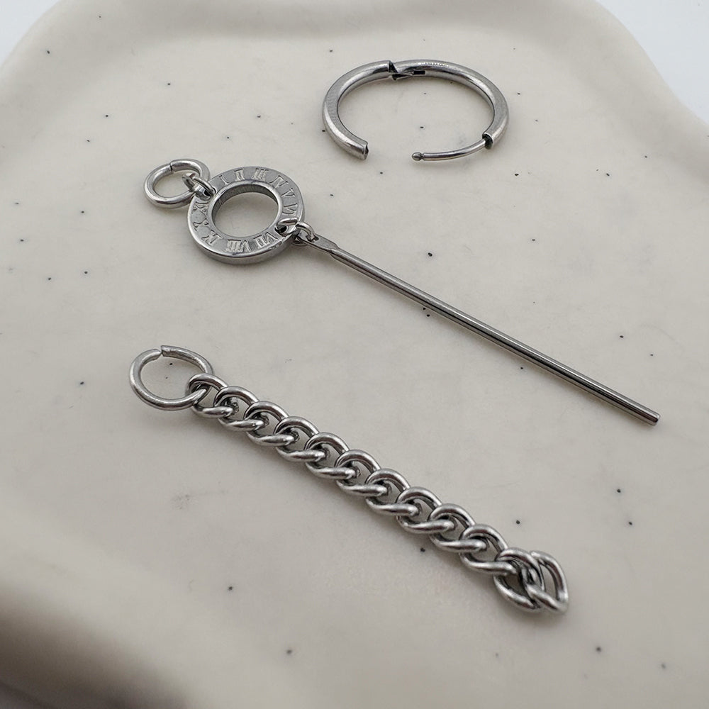 YEH 012 ［サージカルステンレス］チェーンスチールドロップワンタッチピアス