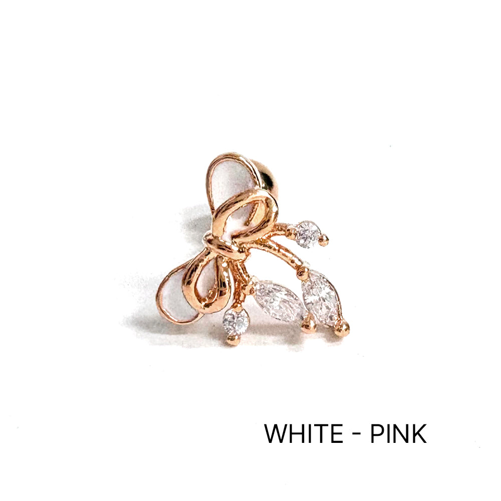 A5 299 ［サージカルステンレス］ブラックアンドホワイトリボンキュービックピアス