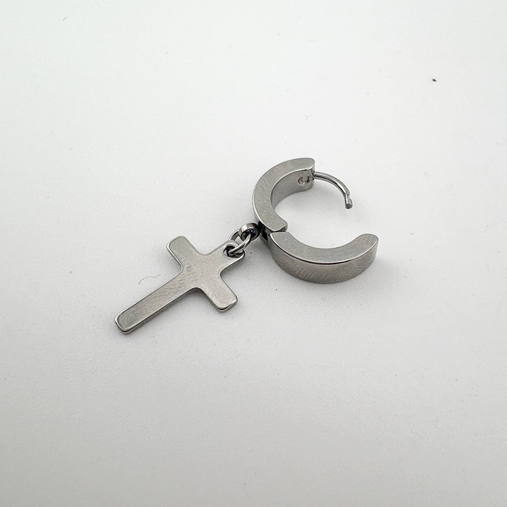 YEH 007 [サージカルステンレス] シンプル十字架リングワンタッチピアス