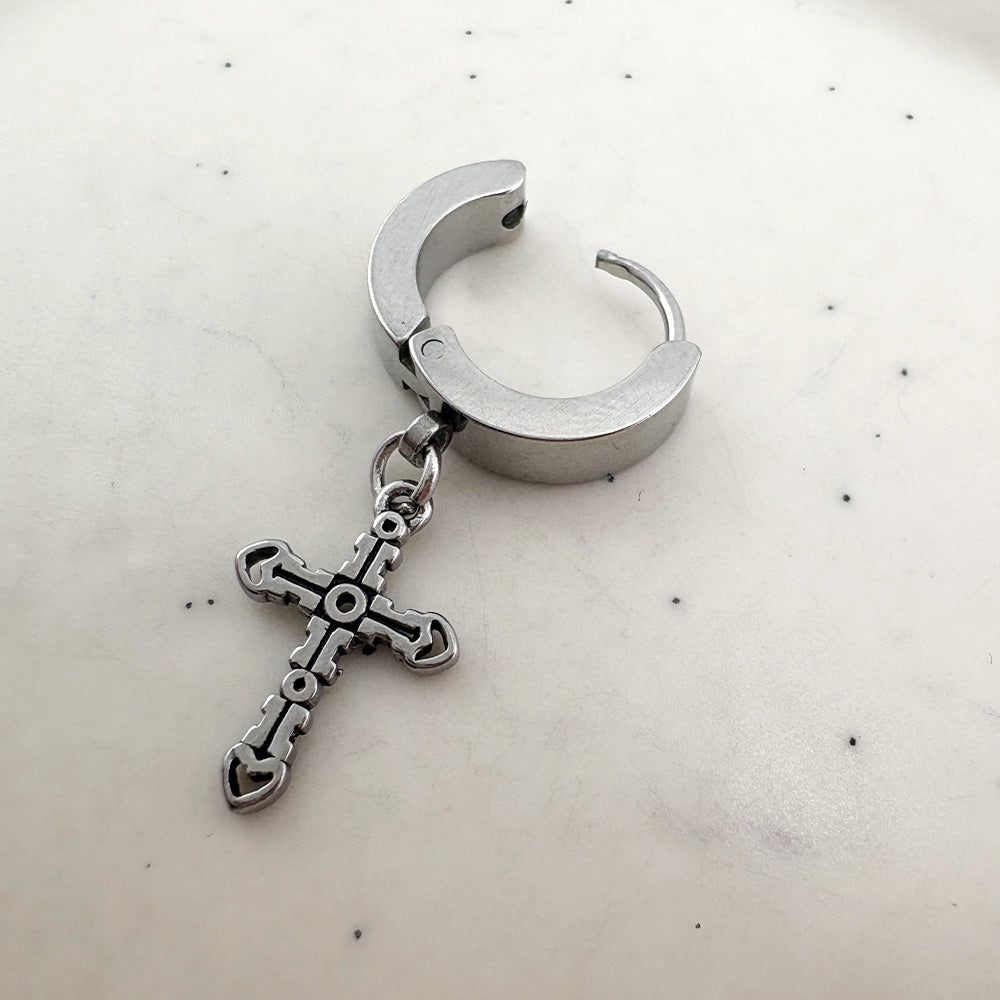 YEH 019 ［サージカルステンレス］十字架リングワンタッチピアス