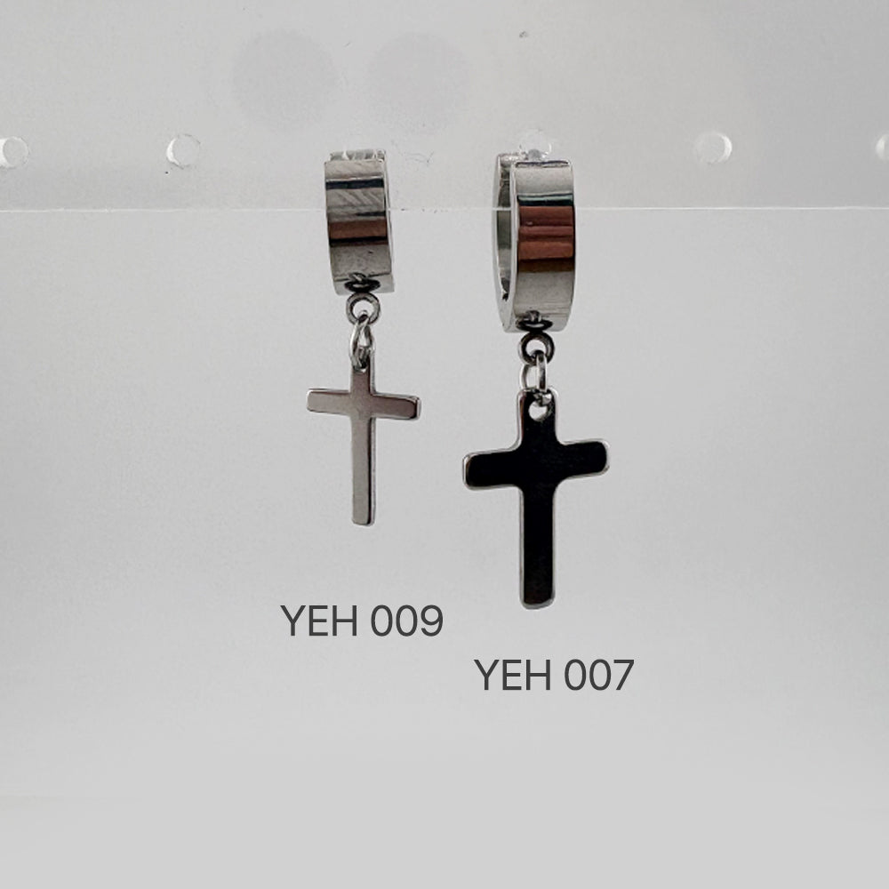 YEH 007 [サージカルステンレス] シンプル十字架リングワンタッチピアス