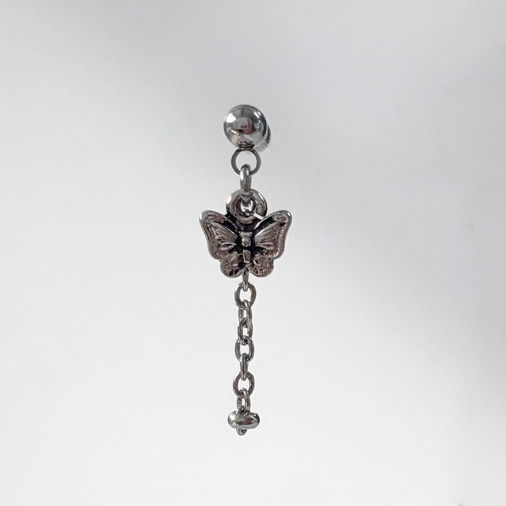 A2 238 ［サージカルステンレス］アンティーク蝶々ロングドロップピアス