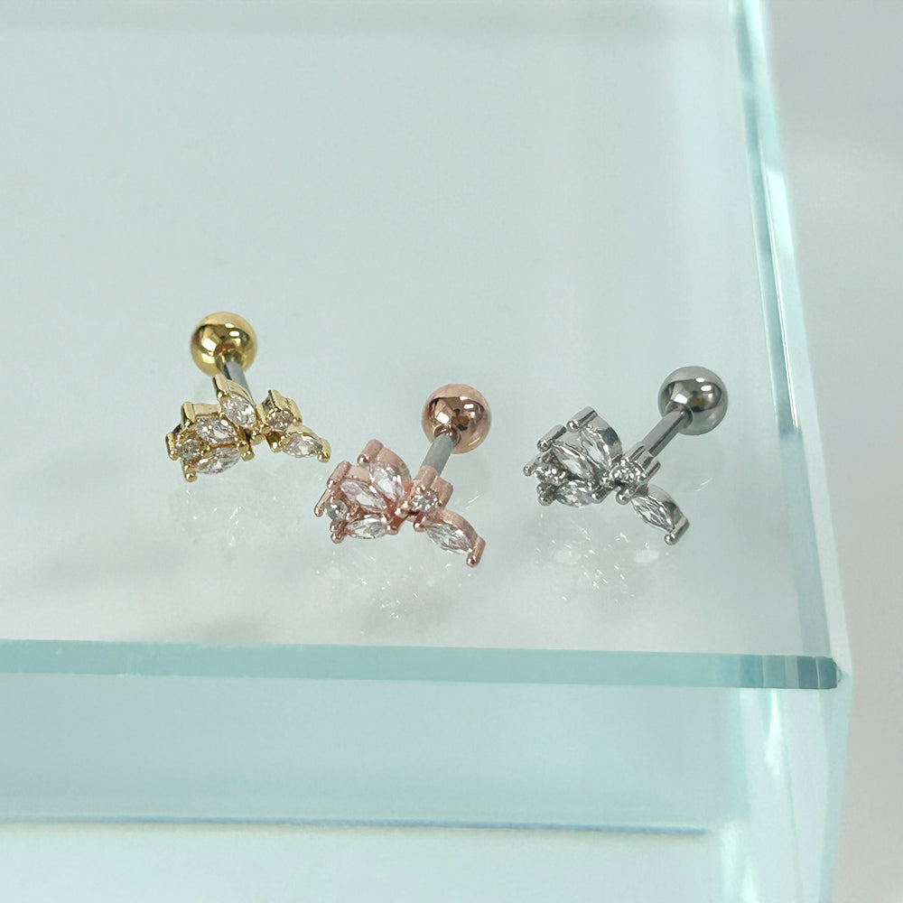 MP 122 ［サージカルステンレス］キュービック羽＆葉っぱピアス