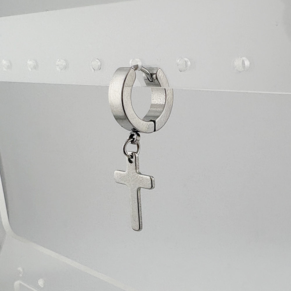 YEH 007 [サージカルステンレス] シンプル十字架リングワンタッチピアス
