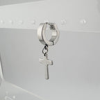 YEH 007 [サージカルステンレス] シンプル十字架リングワンタッチピアス