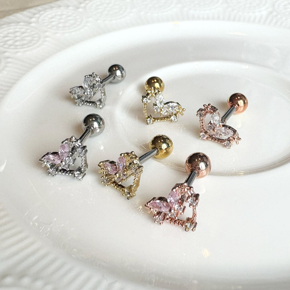 MP 166 ［サージカルステンレス］キュービックハート蝶々ピアス