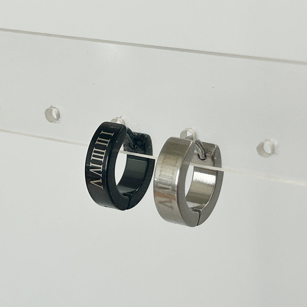 A9 183 ［サージカルステンレス］ローマ数字ワンタッチリングピアス