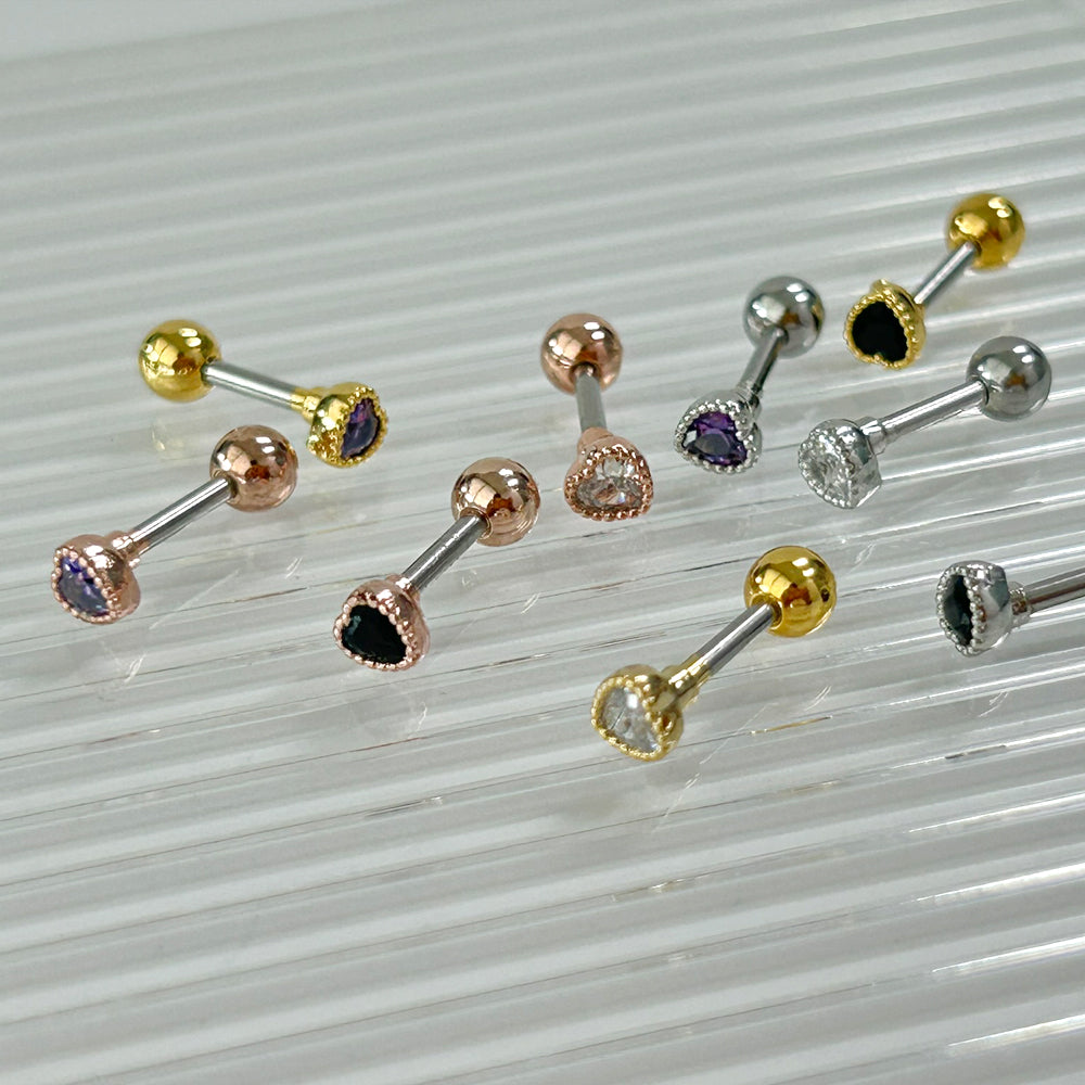 MN 186 ［サージカルステンレス］キュービックハートピアス