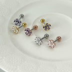 MN 159 ［サージカルステンレス］シンプルストーン花ピアス