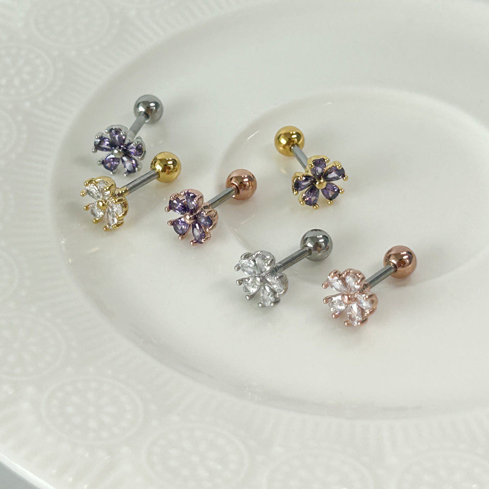 MN 159 ［サージカルステンレス］シンプルストーン花ピアス