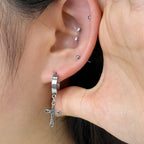 YEH 019 ［サージカルステンレス］十字架リングワンタッチピアス